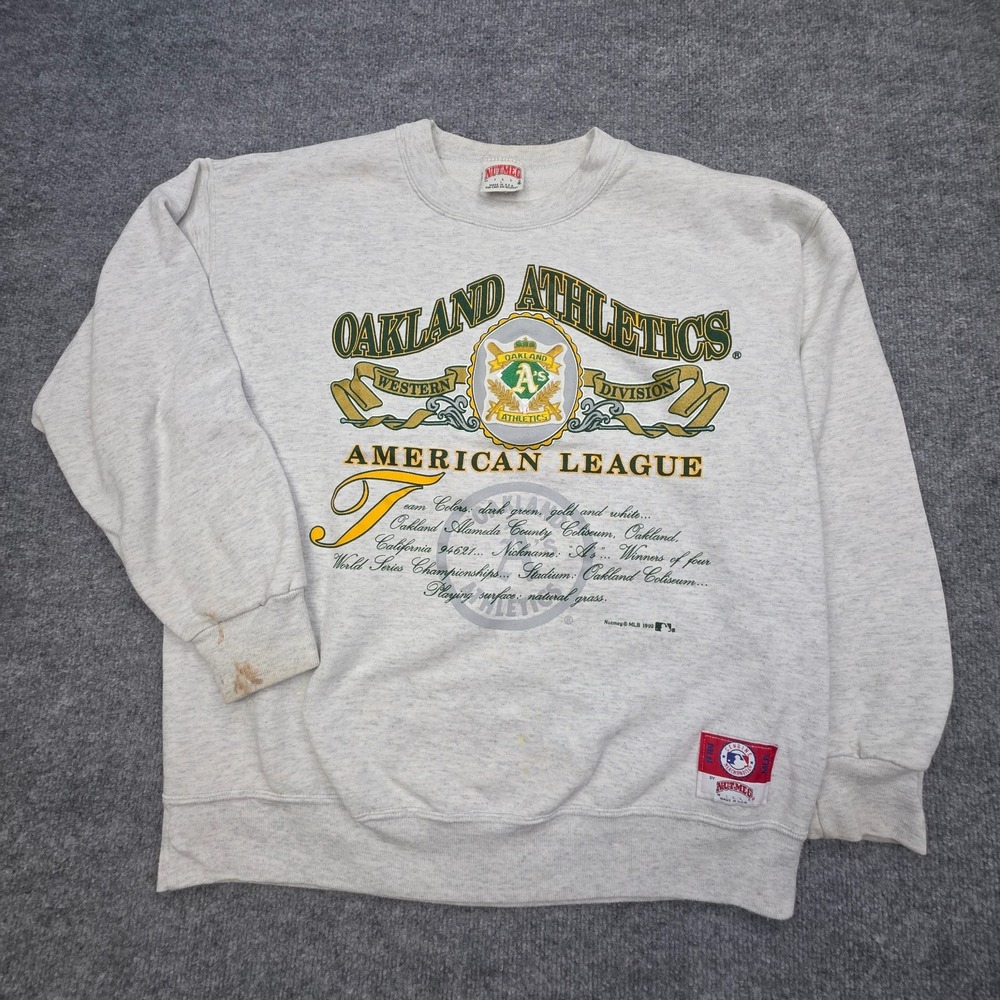 Vintage Oakland Athletics Crewneck Sweatshirt Men's Large Gray 1992 Nutmeg USA
